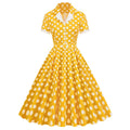 Women V-Neck Cocktail Swing Dress 50s Button Up Rockabilly Prom Dress Green Yellow