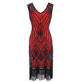 Women Vintage 1920s Glamour Beaded Fringed Gatsby Party Flapper Dress Red