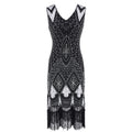 Women Vintage 1920s Glamour Beaded Fringed Gatsby Party Flapper Dress Silver