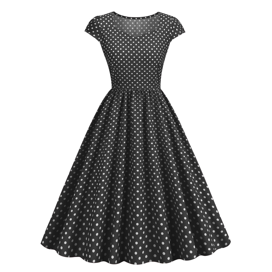 Women Vintage 1950s 1980s Pink Retro Rockabilly Prom Swing Dresses Cap-Sleeve Black