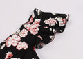 Women Vintage 1950s Cocktail Party Swing Dresses with Ruffle Cap Sleeves V Neck Floral Print Dress Black
