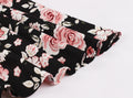 Women Vintage 1950s Cocktail Party Swing Dresses with Ruffle Cap Sleeves V Neck Floral Print Dress Black