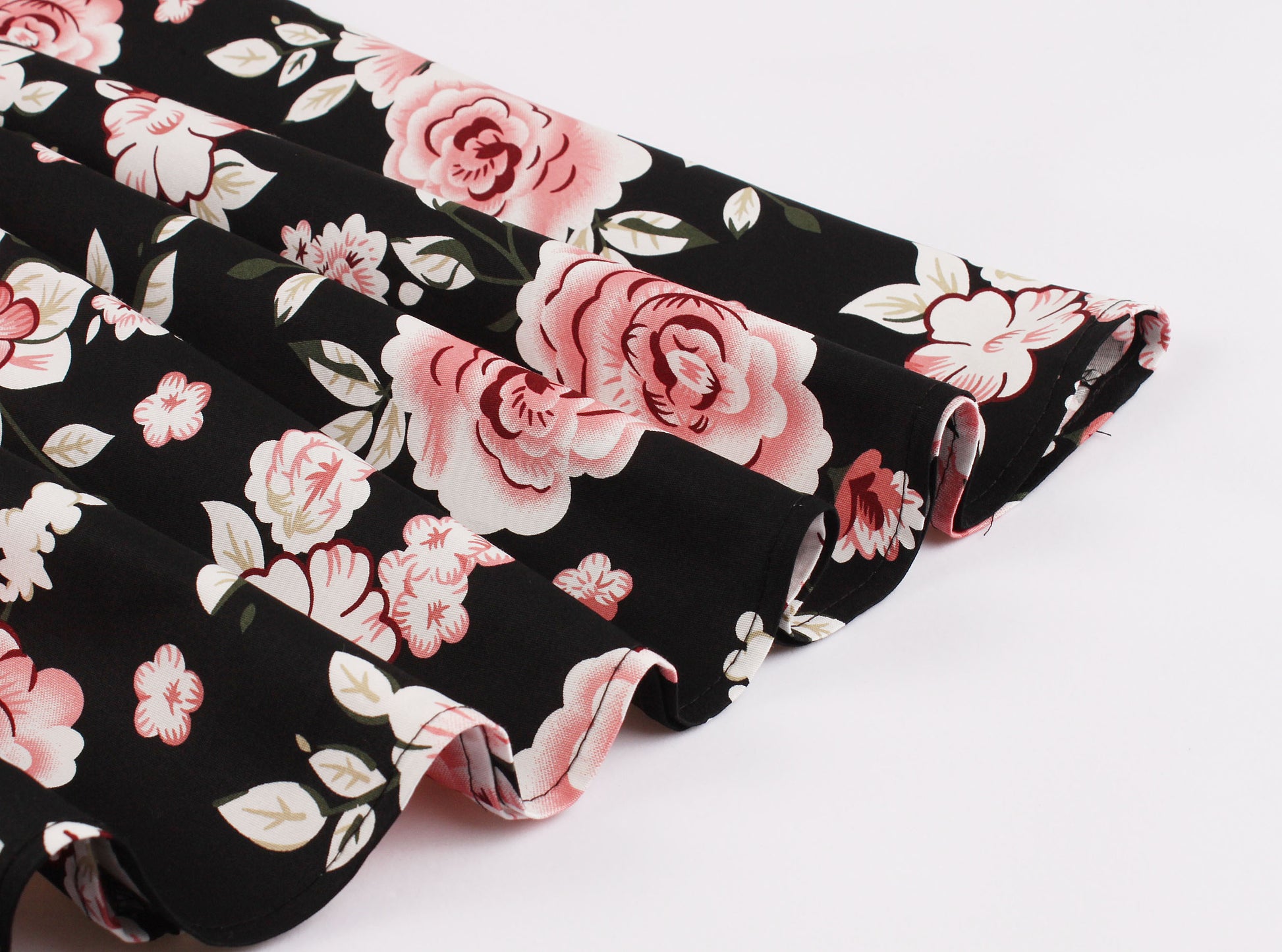 Women Vintage 1950s Cocktail Party Swing Dresses with Ruffle Cap Sleeves V Neck Floral Print Dress Black