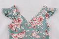 Women Vintage 1950s Cocktail Party Swing Dresses with Ruffle Cap Sleeves V Neck Floral Print Dress Blue