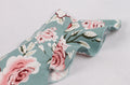 Women Vintage 1950s Cocktail Party Swing Dresses with Ruffle Cap Sleeves V Neck Floral Print Dress Blue