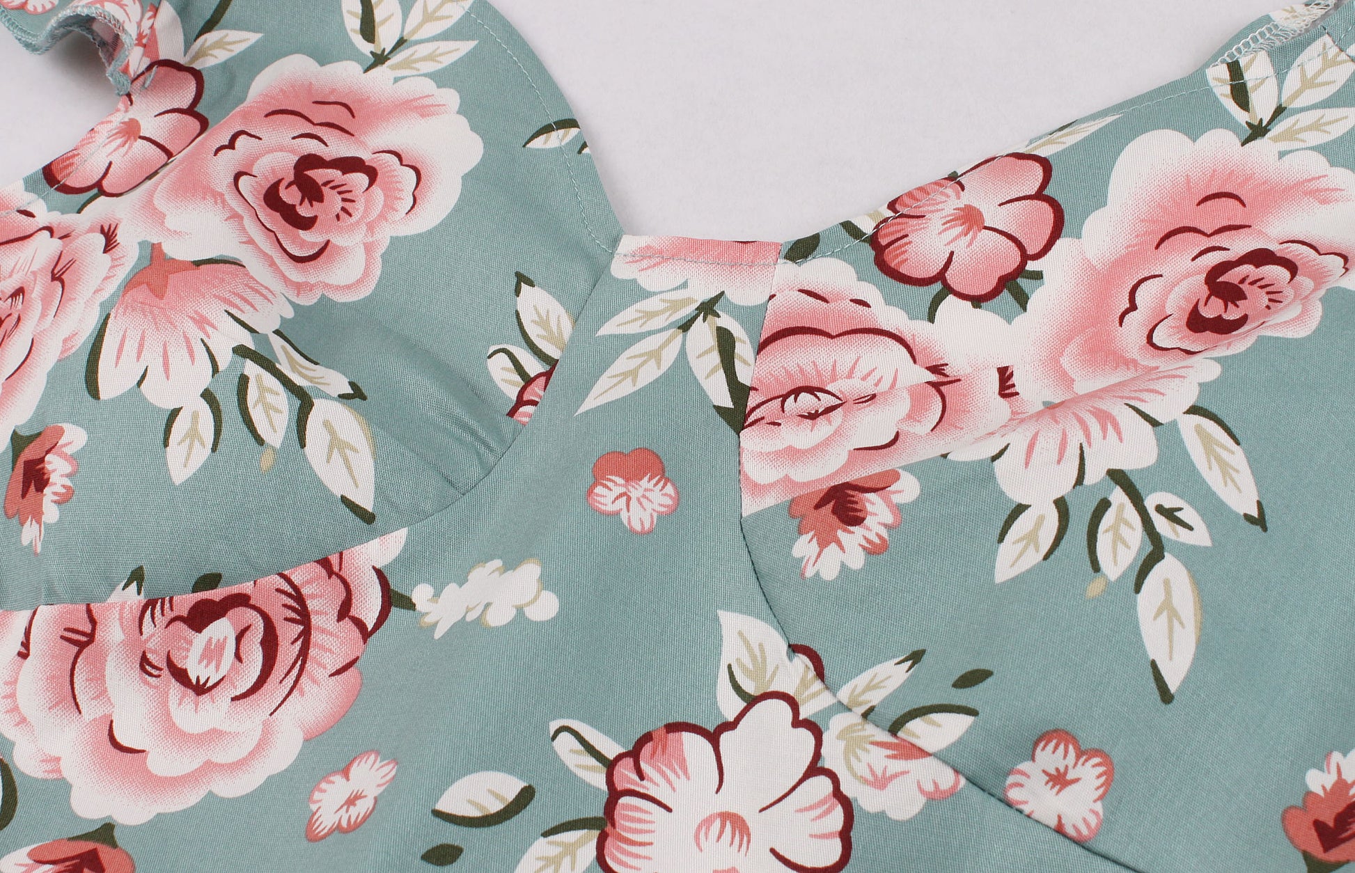 Women Vintage 1950s Cocktail Party Swing Dresses with Ruffle Cap Sleeves V Neck Floral Print Dress Blue