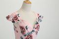 Women Vintage 1950s Cocktail Party Swing Dresses with Ruffle Cap Sleeves V Neck Floral Print Dress Pink