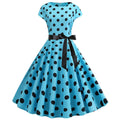 Women Vintage 1950s Retro Polka Dot Print Evening Party Prom Swing Dress Blue