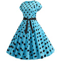 Women Vintage 1950s Retro Polka Dot Print Evening Party Prom Swing Dress Blue