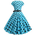 Women Vintage 1950s Retro Polka Dot Print Evening Party Prom Swing Dress Blue