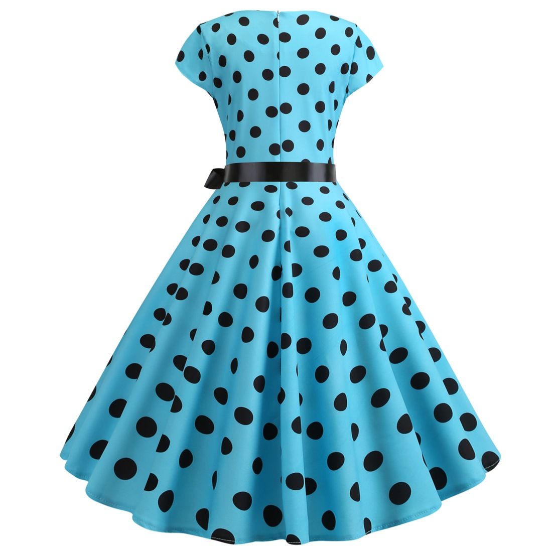 Women Vintage 1950s Retro Polka Dot Print Evening Party Prom Swing Dress Blue
