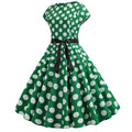 Women Vintage 1950s Retro Polka Dot Print Evening Party Prom Swing Dress Green