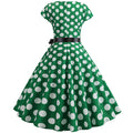 Women Vintage 1950s Retro Polka Dot Print Evening Party Prom Swing Dress Green