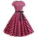 Women Vintage 1950s Retro Polka Dot Print Evening Party Prom Swing Dress Pink