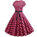 Women Vintage 1950s Retro Polka Dot Print Evening Party Prom Swing Dress Pink