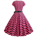 Women Vintage 1950s Retro Polka Dot Print Evening Party Prom Swing Dress Pink