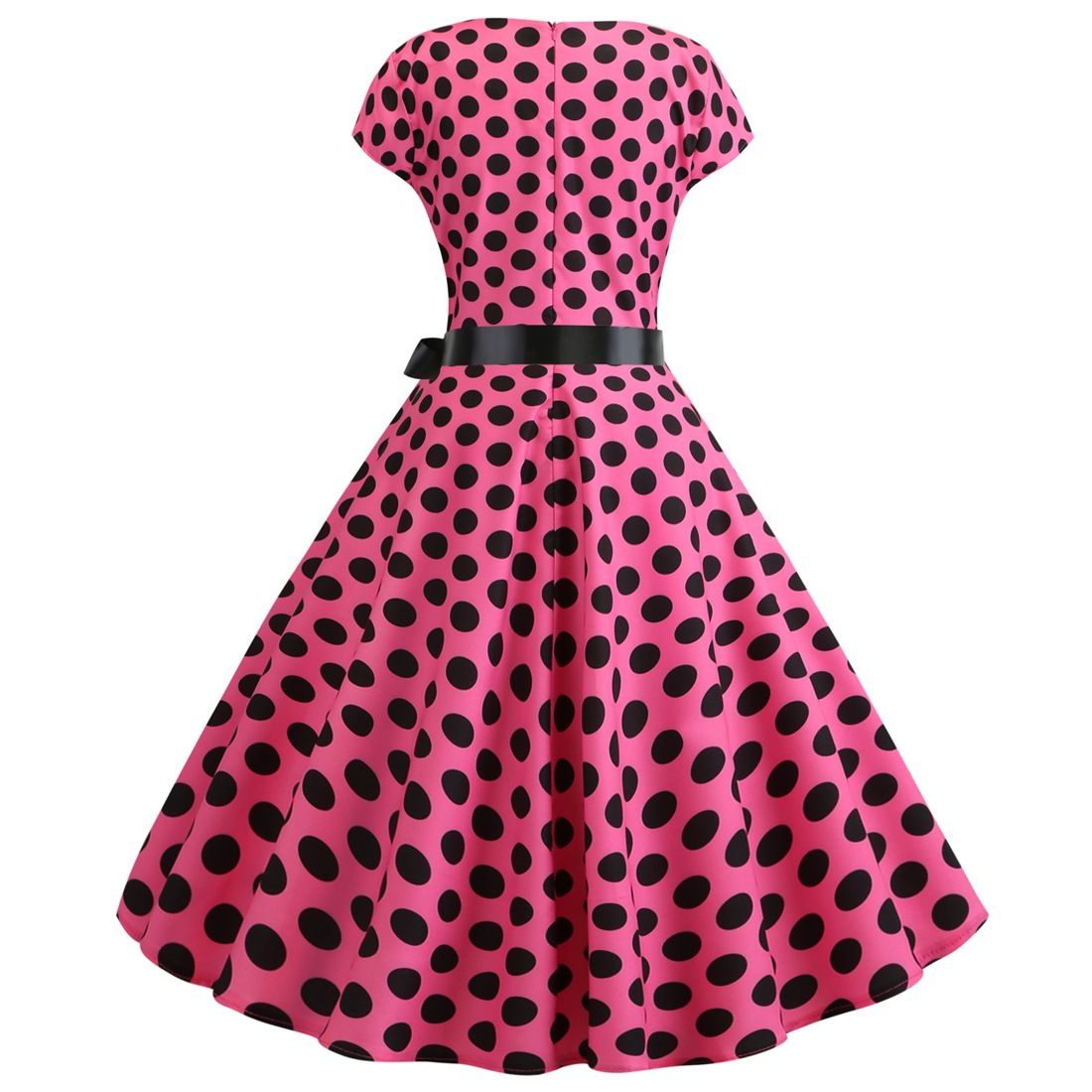 Women Vintage 1950s Retro Polka Dot Print Evening Party Prom Swing Dress Pink