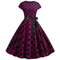 Women Vintage 1950s Retro Polka Dot Print Evening Party Prom Swing Dress Purple