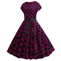 Women Vintage 1950s Retro Polka Dot Print Evening Party Prom Swing Dress Purple