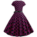 Women Vintage 1950s Retro Polka Dot Print Evening Party Prom Swing Dress Purple