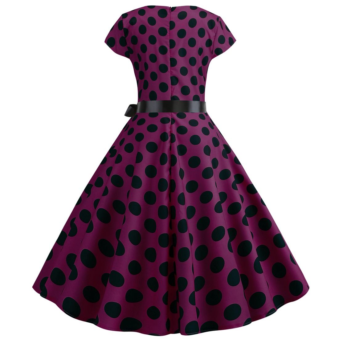 Women Vintage 1950s Retro Polka Dot Print Evening Party Prom Swing Dress Purple