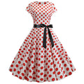 Women Vintage 1950s Retro Polka Dot Print Evening Party Prom Swing Dress White