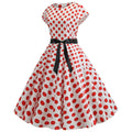 Women Vintage 1950s Retro Polka Dot Print Evening Party Prom Swing Dress White