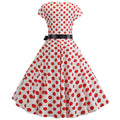 Women Vintage 1950s Retro Polka Dot Print Evening Party Prom Swing Dress White
