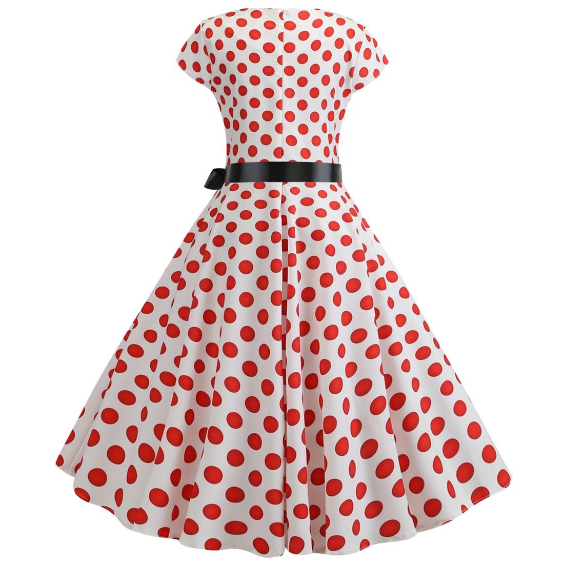 Women Vintage 1950s Retro Polka Dot Print Evening Party Prom Swing Dress White