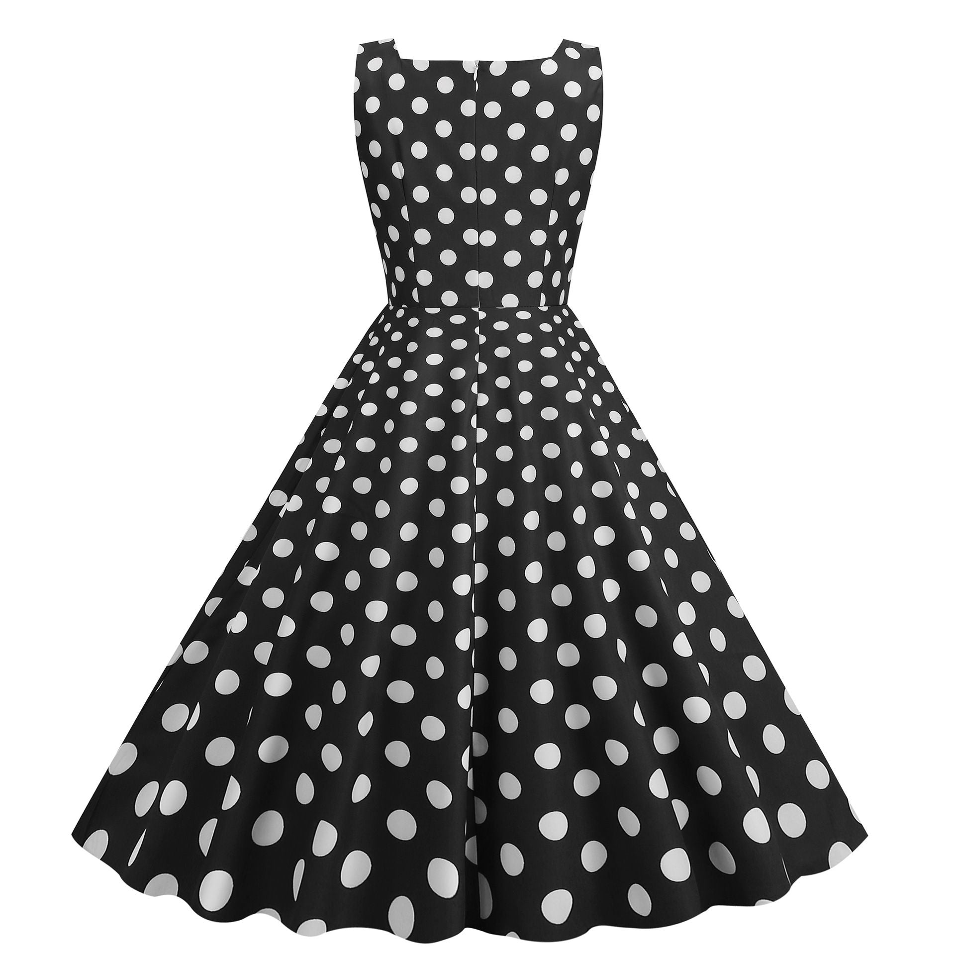 Women Vintage 50s 1950s Dress Square Neck A-line Polka Dot Swing Dresses Black