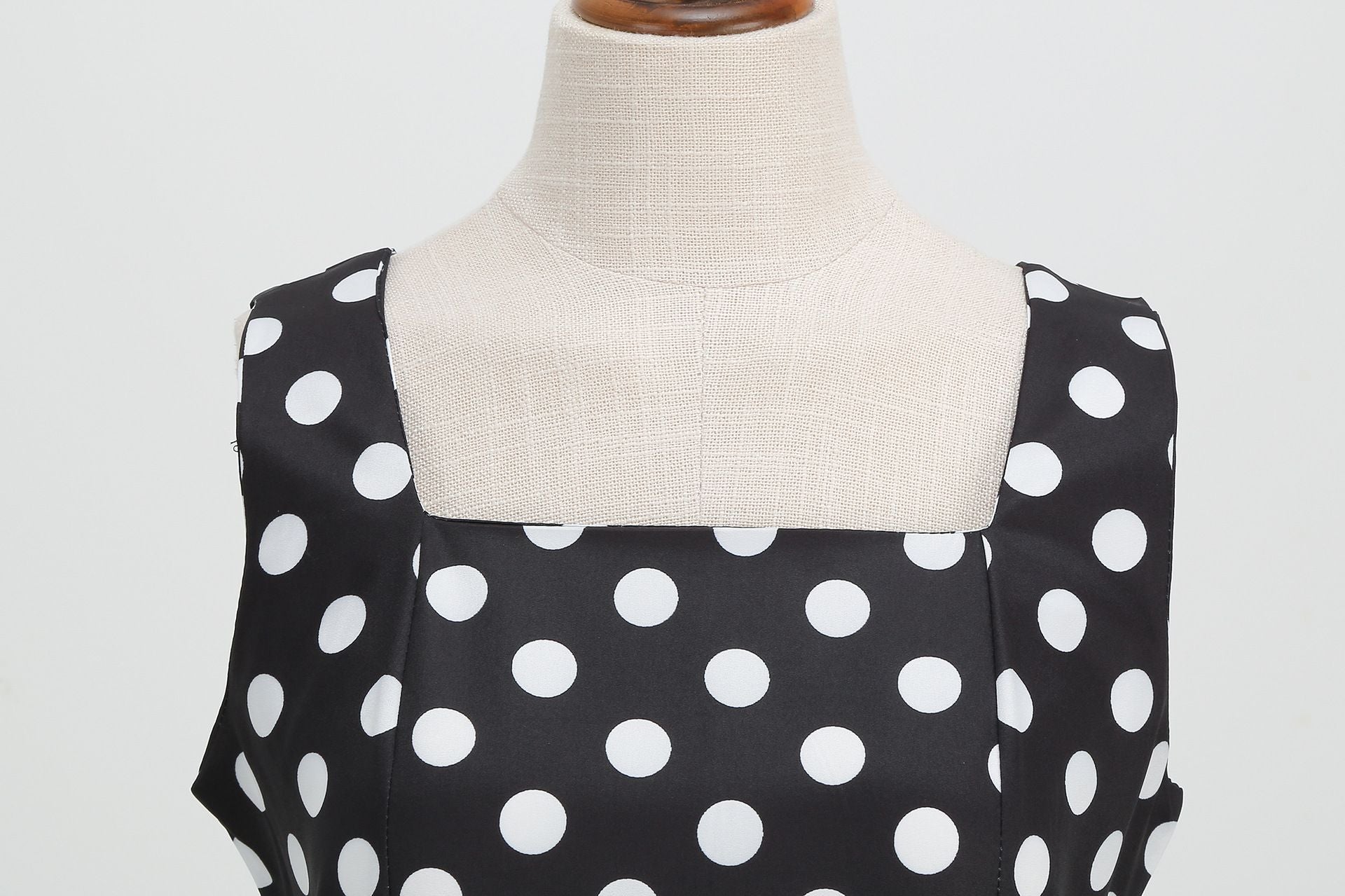Women Vintage 50s 1950s Dress Square Neck A-line Polka Dot Swing Dresses Black