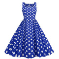Women Vintage 50s 1950s Dress Square Neck A-line Polka Dot Swing Dresses Blue