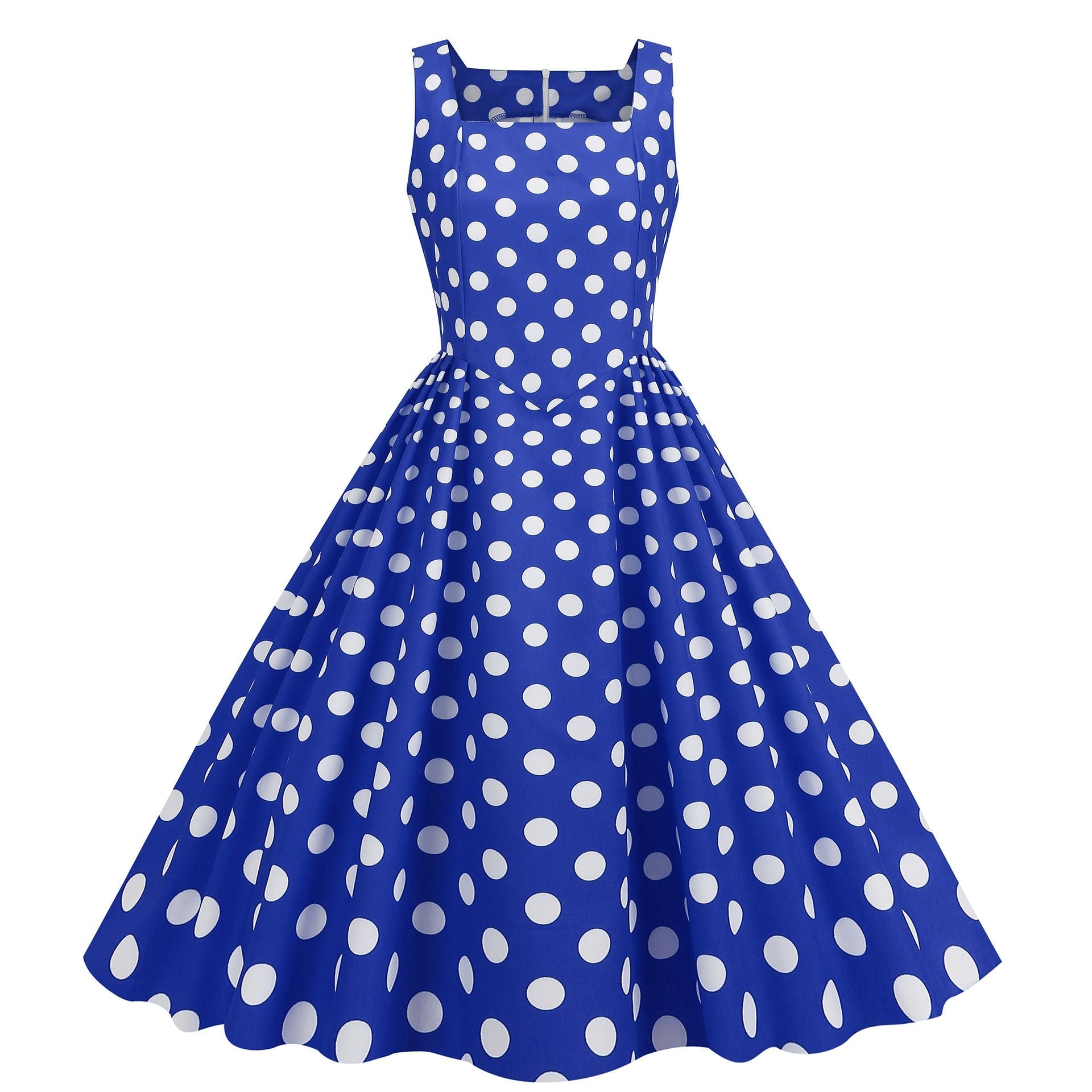 Women Vintage 50s 1950s Dress Square Neck A-line Polka Dot Swing Dresses Blue