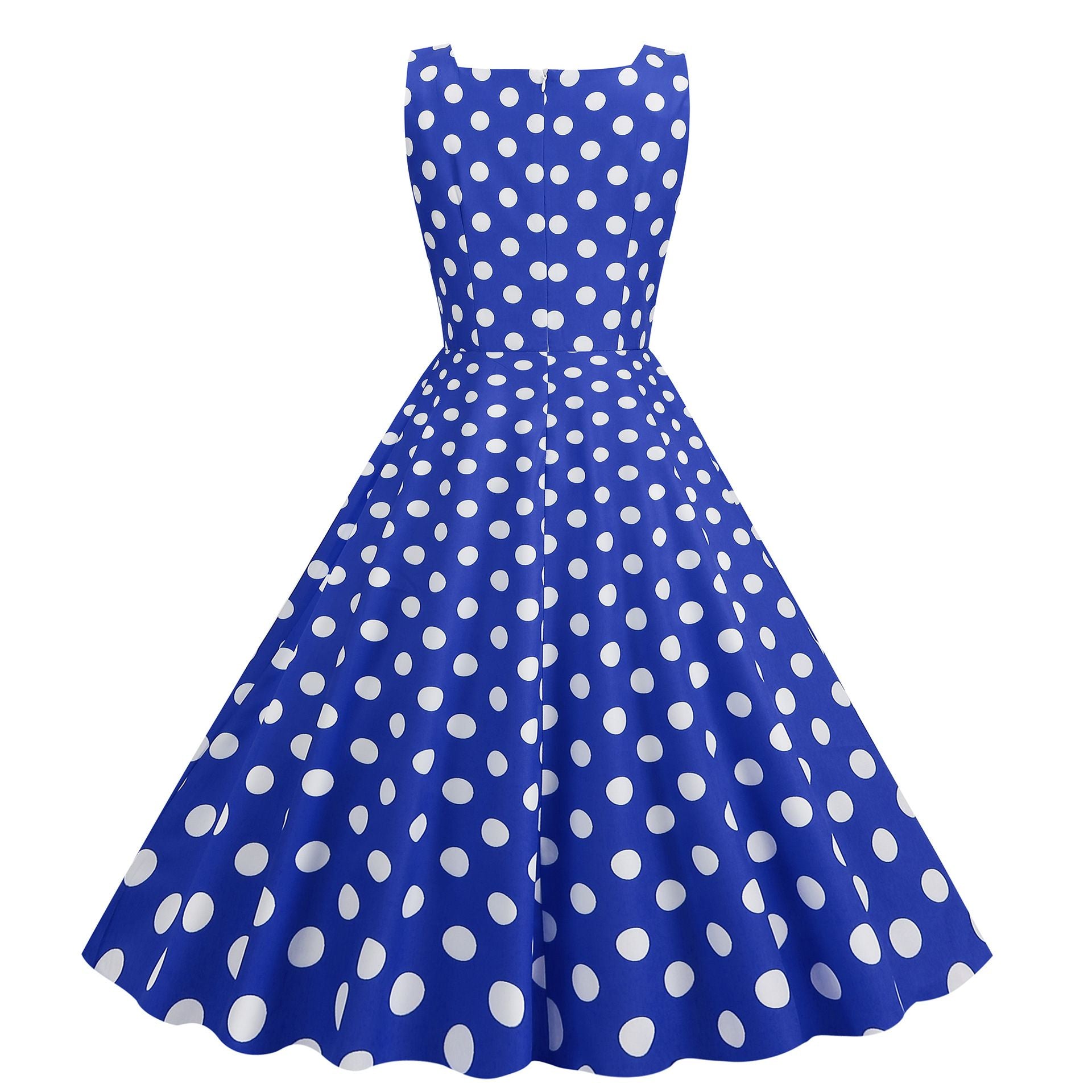 Women Vintage 50s 1950s Dress Square Neck A-line Polka Dot Swing Dresses Blue