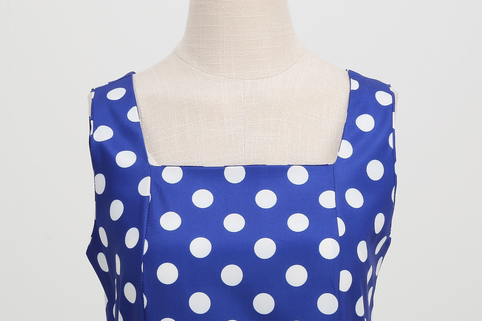 Women Vintage 50s 1950s Dress Square Neck A-line Polka Dot Swing Dresses Blue