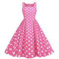 Women Vintage 50s 1950s Dress Square Neck A-line Polka Dot Swing Dresses Pink