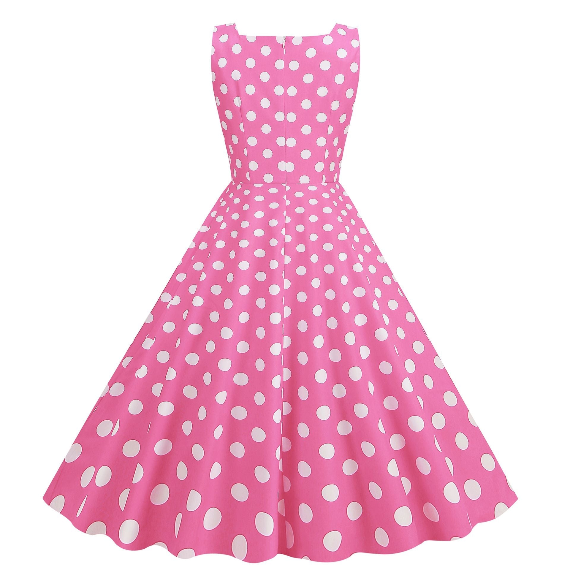Women Vintage 50s 1950s Dress Square Neck A-line Polka Dot Swing Dresses Pink