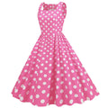 Women Vintage 50s 1950s Dress Square Neck A-line Polka Dot Swing Dresses Pink