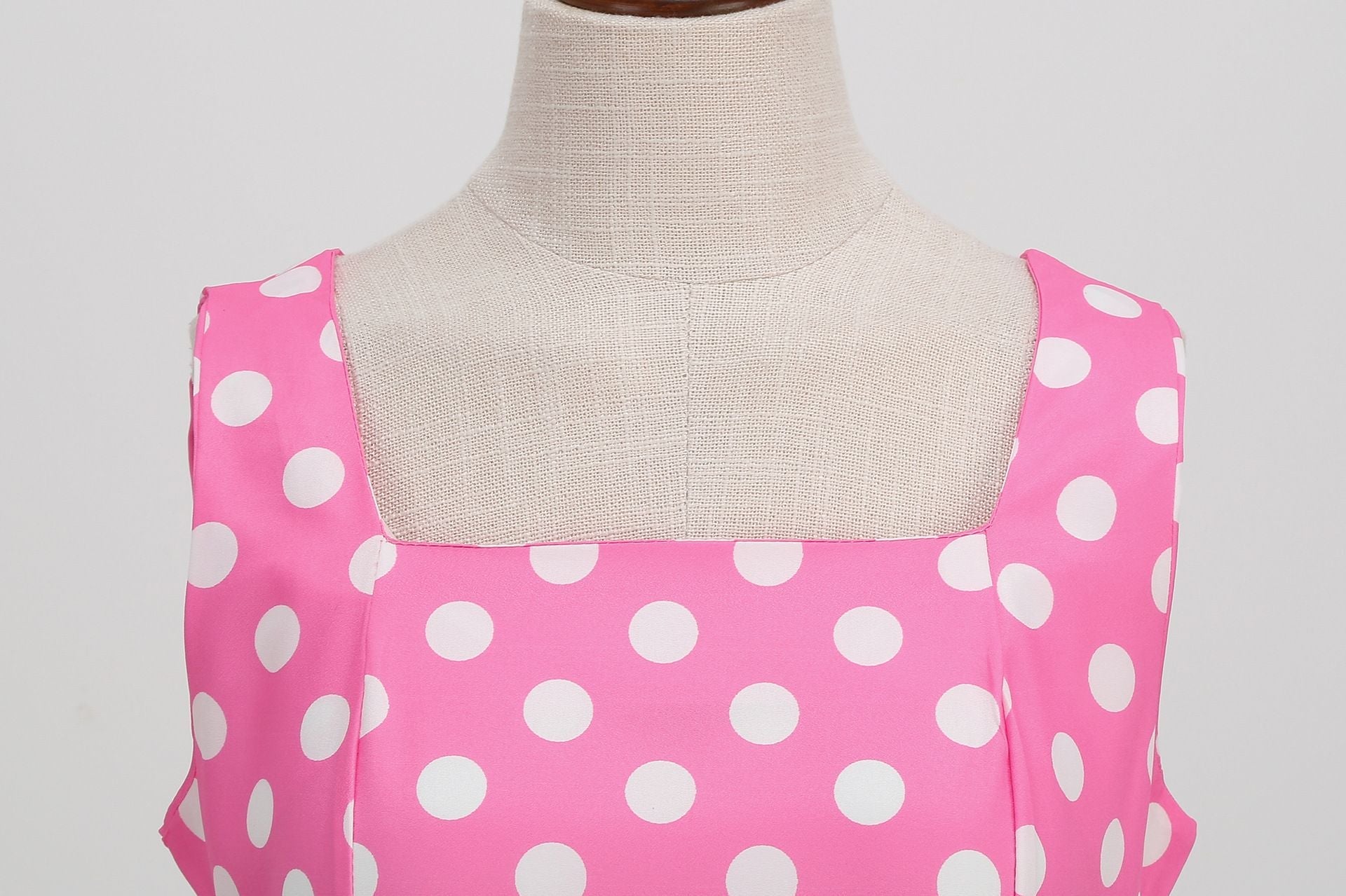 Women Vintage 50s 1950s Dress Square Neck A-line Polka Dot Swing Dresses Pink