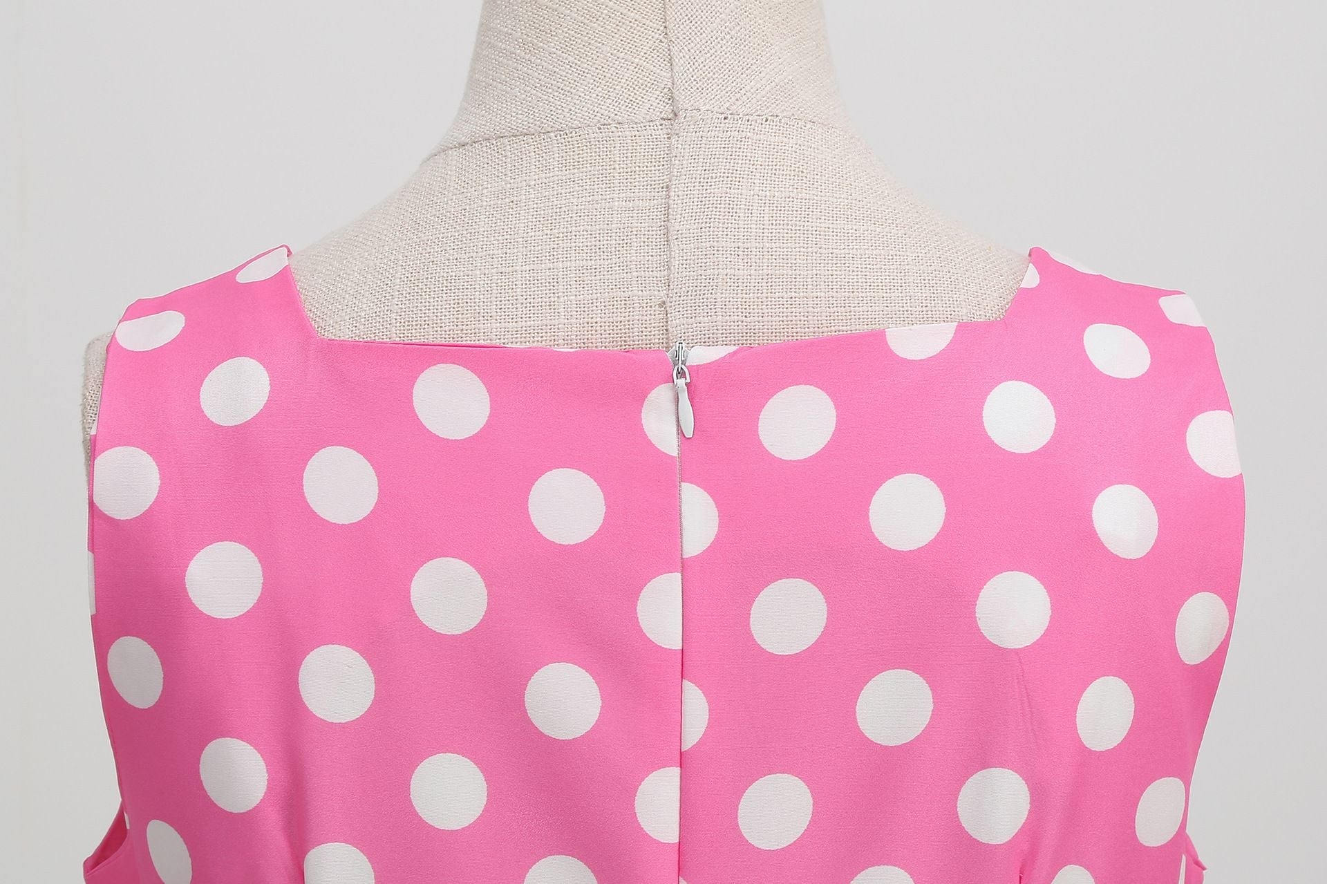 Women Vintage 50s 1950s Dress Square Neck A-line Polka Dot Swing Dresses Pink