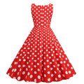 Women Vintage 50s 1950s Dress Square Neck A-line Polka Dot Swing Dresses Red