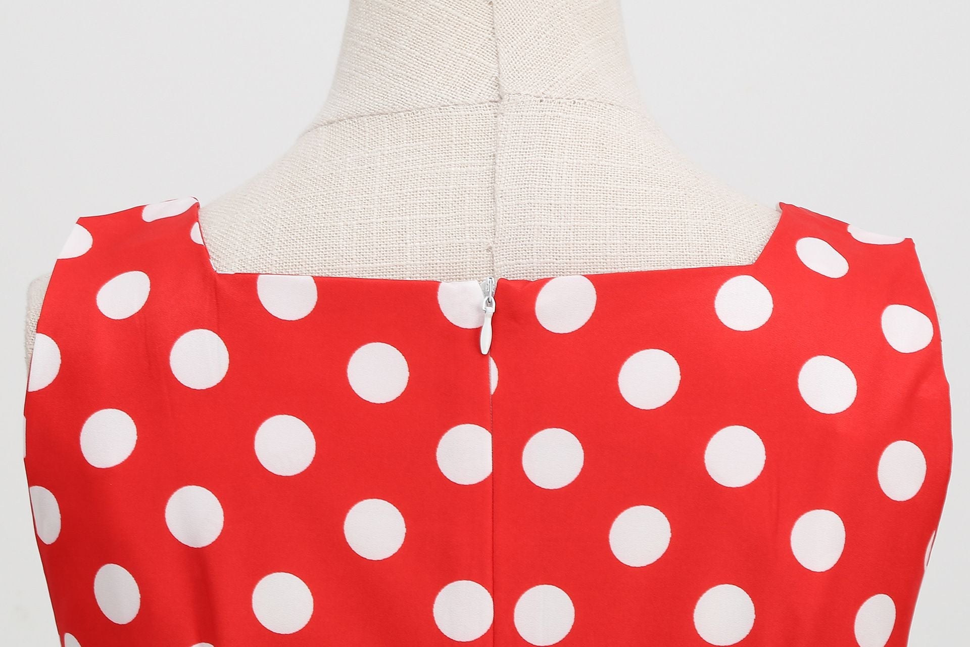 Women Vintage 50s 1950s Dress Square Neck A-line Polka Dot Swing Dresses Red