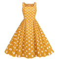 Women Vintage 50s 1950s Dress Square Neck A-line Polka Dot Swing Dresses Yellow