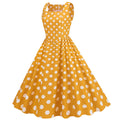 Women Vintage 50s 1950s Dress Square Neck A-line Polka Dot Swing Dresses Yellow