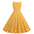 Women Vintage 50s 1950s Dress Square Neck A-line Polka Dot Swing Dresses Yellow