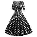 Women Vintage 50s 60s Polka Dot Swing A-line Evening Party Cocktail Dresses Black