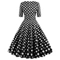 Women Vintage 50s 60s Polka Dot Swing A-line Evening Party Cocktail Dresses Black