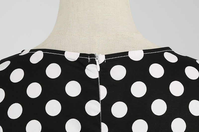 Women Vintage 50s 60s Polka Dot Swing A-line Evening Party Cocktail Dresses Black