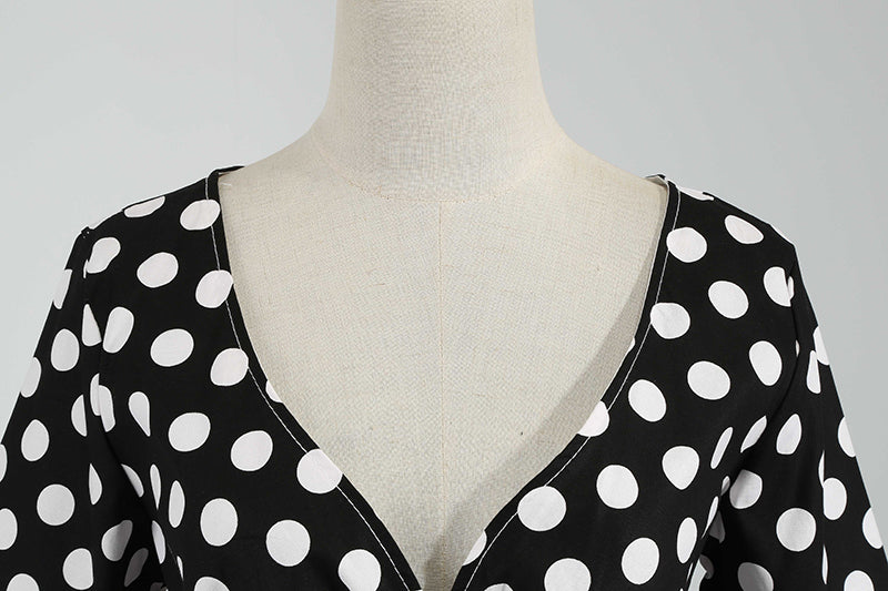 Women Vintage 50s 60s Polka Dot Swing A-line Evening Party Cocktail Dresses Black