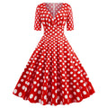 Women Vintage 50s 60s Polka Dot Swing A-line Evening Party Cocktail Dresses Red